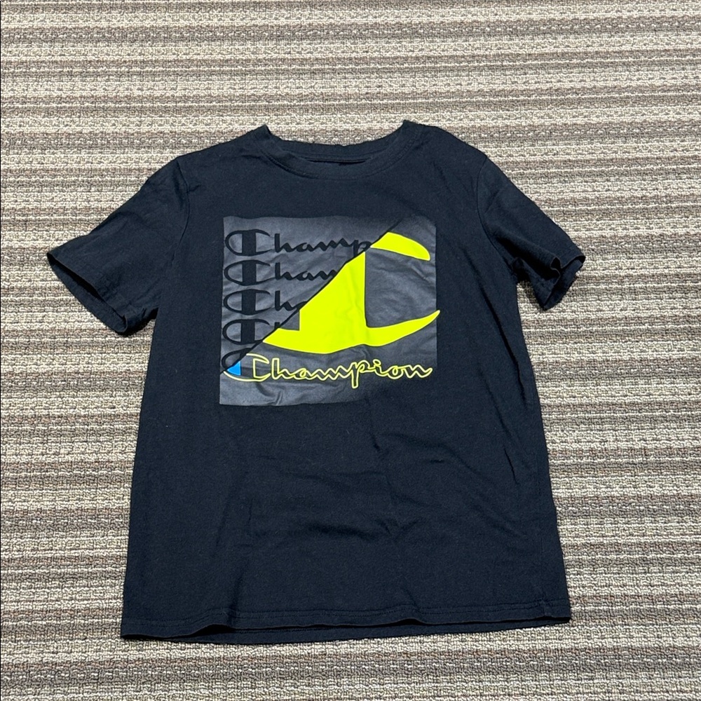 Champion Black T-Shirt with Neon Yellow Graphic